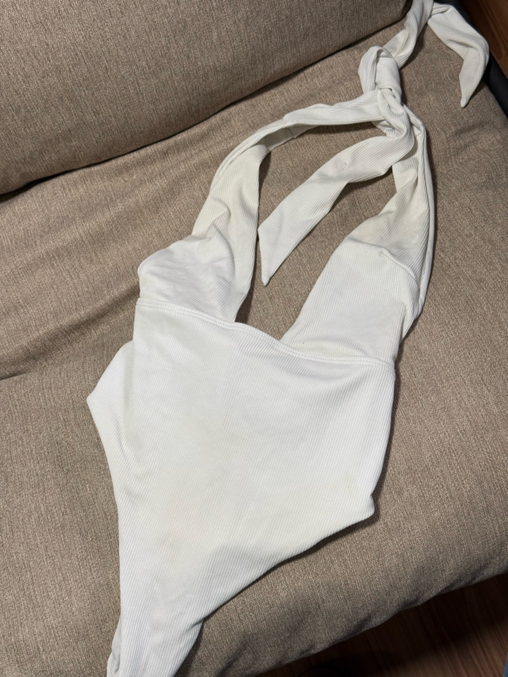 SHEIN White Ribbed One-Piece Halter Bikini